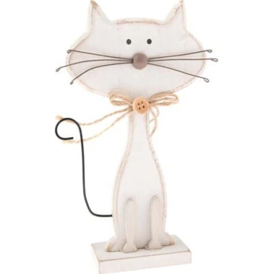 Bílá dřevěná dekorace ve tvaru kočky Dakls Cats, výška 18 cm
