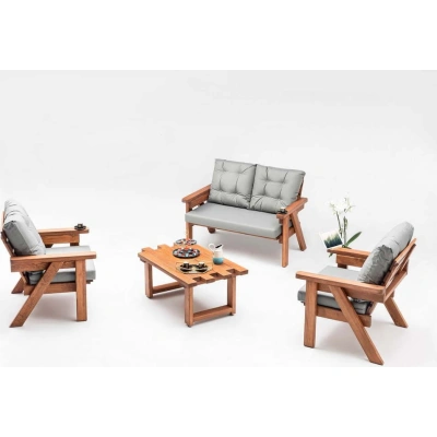 Zahradní lounge set z borovicového dřeva v šedo-přírodní barvě pro 5 Abant – Floriane Garden