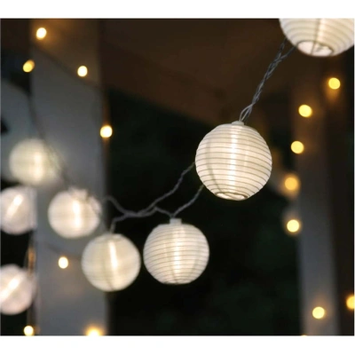 Bílý světelný LED řetěz s lampiony vhodný do exteriéru Star Trading Festival, délka 4,5 m