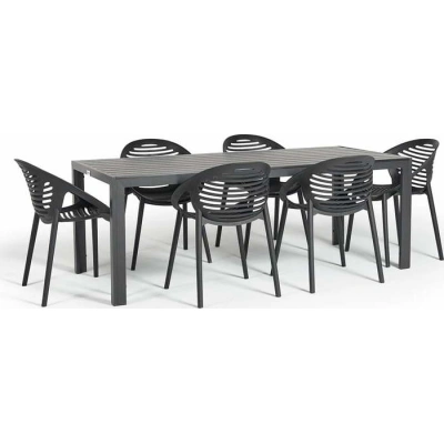 Zahradní jídelní set pro 6 osob s černou židlí Joanna a stolem Viking, 90 x 205 cm
