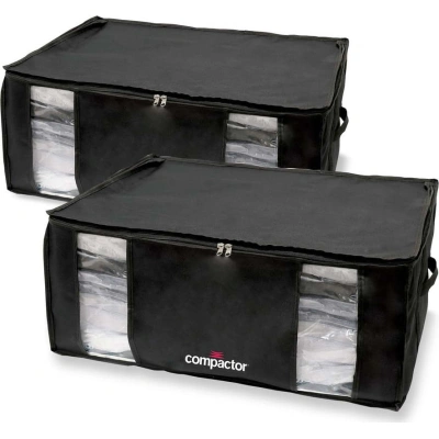 Sada 2 černých úložných boxů s vakuovým obalem Compactor Black Edition XXL, 65 x 27 cm