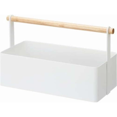 Bílý multifunkční box s detailem z bukového dřeva YAMAZAKI Tosca Tool Box, délka 29 cm