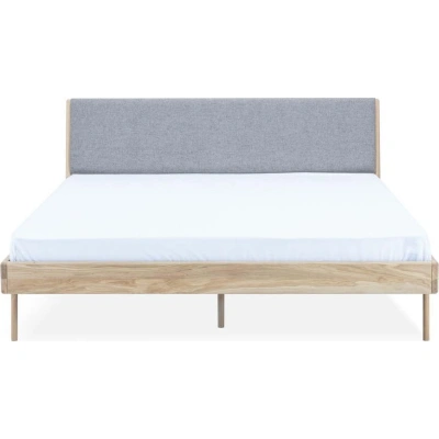 Šedá/přírodní dvoulůžková postel z dubového dřeva 180x200 cm Fawn – Gazzda