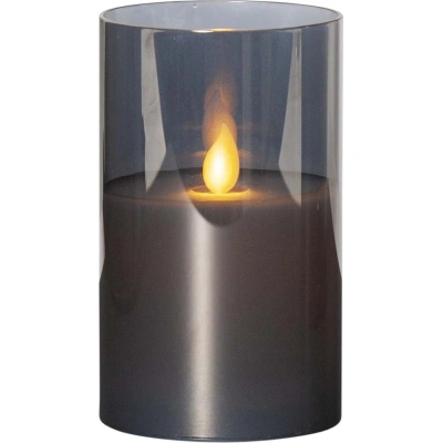 Šedá LED vosková svíčka ve skle Star Trading M-Twinkle, výška 12,5 cm