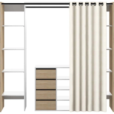 Bílo-béžová šatní skříň v dekoru dubu 185x182 cm Tom - TemaHome