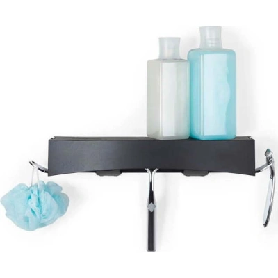 Černá nástěnná samodržící polička Compactor Clever Flip Shower Shelf