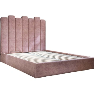 Růžová čalouněná dvoulůžková postel s úložným prostorem s roštem 140x200 cm Dreamy Aurora – Miuform