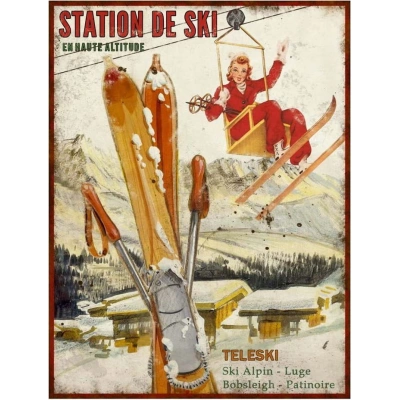 Kovová cedule 25x33 cm Station de Ski – Antic Line