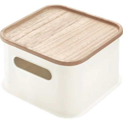 Bílý úložný box s víkem ze dřeva paulownia iDesign Eco Handled, 21,3 x 21,3 cm