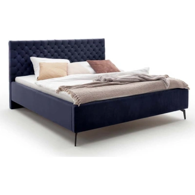 Tmavě modrá čalouněná dvoulůžková postel s úložným prostorem s roštem 160x200 cm La Maison – Meise Möbel