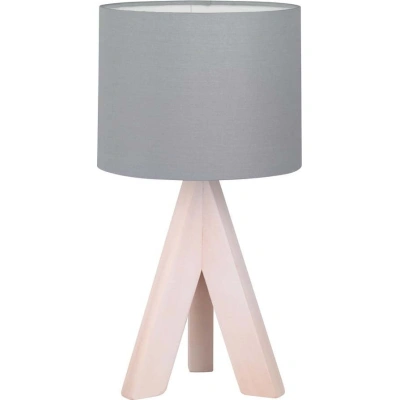 Šedá stolní lampa z přírodního dřeva a tkaniny Trio Ging, výška 31 cm