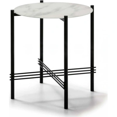 Bílo-černý odkládací stolek se skleněnou deskou v mramorovém dekoru Marckeric, ø 47 cm