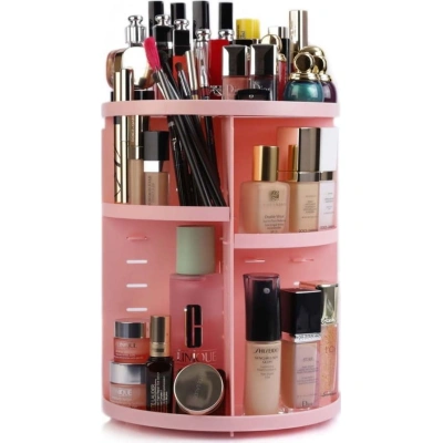 Růžový otočný plastový koupelnový organizér na kosmetiku – Hermia