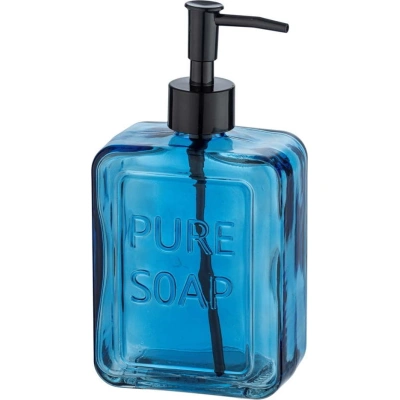 Modrý skleněný dávkovač na mýdlo Wenko Pure Soap