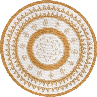 Okrově žluto-bílý kulatý venkovní koberec ø 200 cm Jamaica – NORTHRUGS