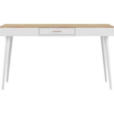 Bílý pracovní stůl s deskou v dekoru dubu 134x59 cm - TemaHome