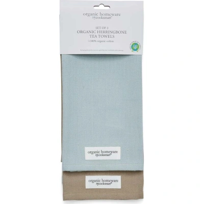 Sada 2 modro-hnědých bavlněných utěrek Cooksmart ® Herringbone, 45 x 65 cm