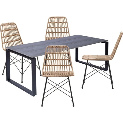Set 4 ratanových jídelních židlí Gabriela a černého stolu Strong – Bonami Essentials