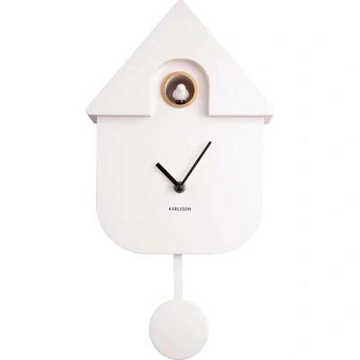 Bílé nástěnné kyvadlové hodiny Karlsson Modern Cuckoo, 21,5 x 41,5 cm