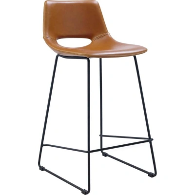 Koňakově hnědé barové židle z imitace kůže v sadě 2 ks (výška sedáku 65 cm) Zahara – Kave Home