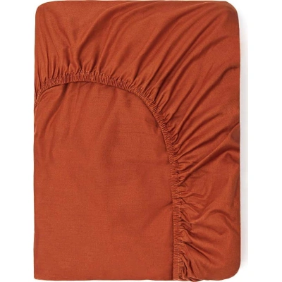 Tmavě oranžové bavlněné elastické prostěradlo Good Morning, 160 x 200 cm